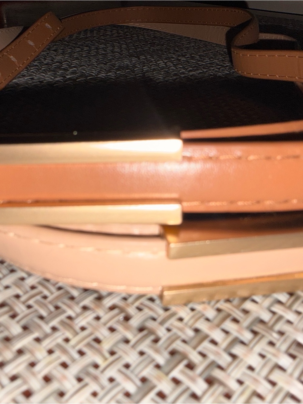 SHEIN Tan and Beige Double Strap Belt with Gold Accents